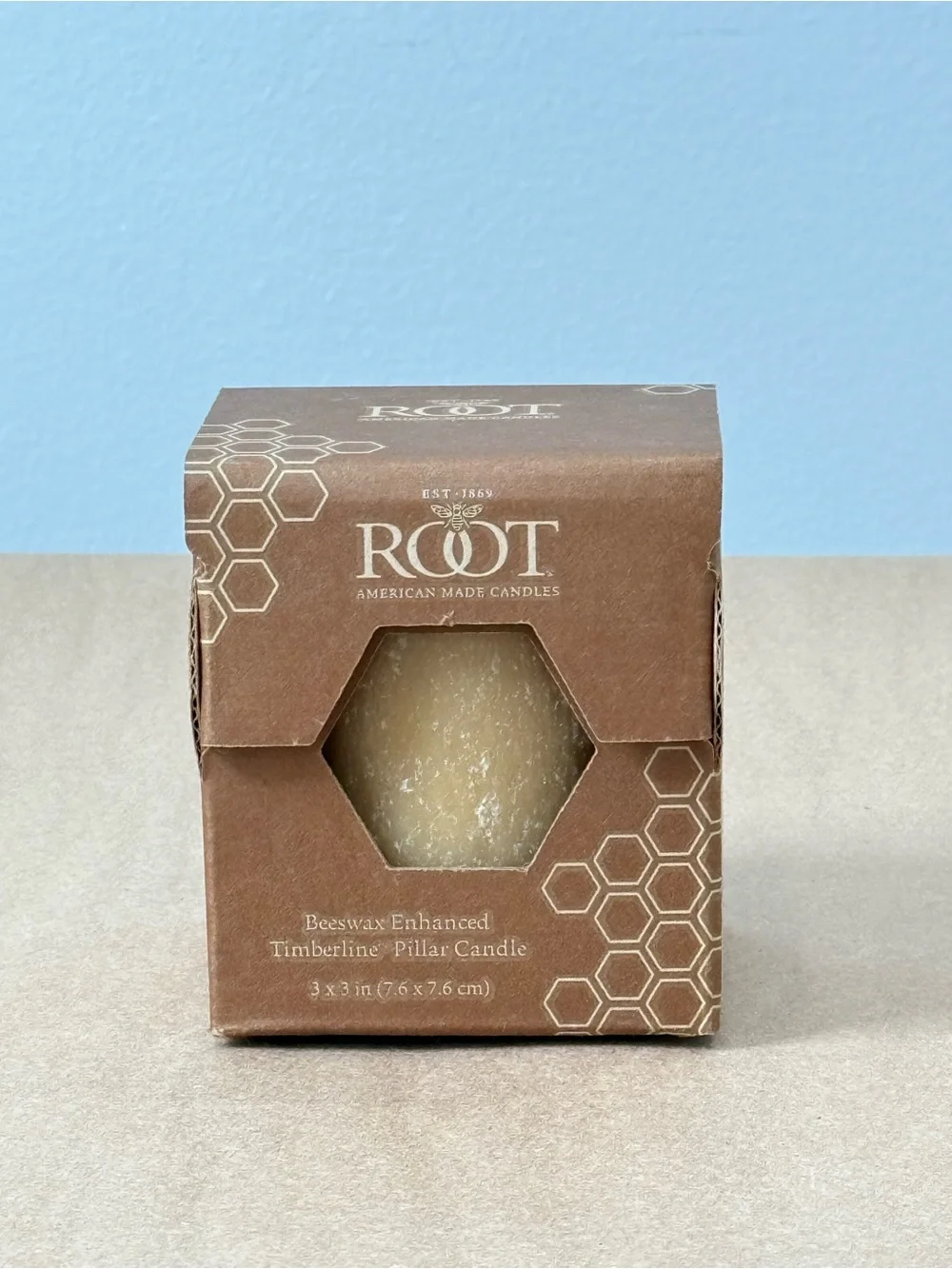 Root Timberline BEESWAX 3x3 Pillar Candle Unscented Clean Burning USA Rustic Eco